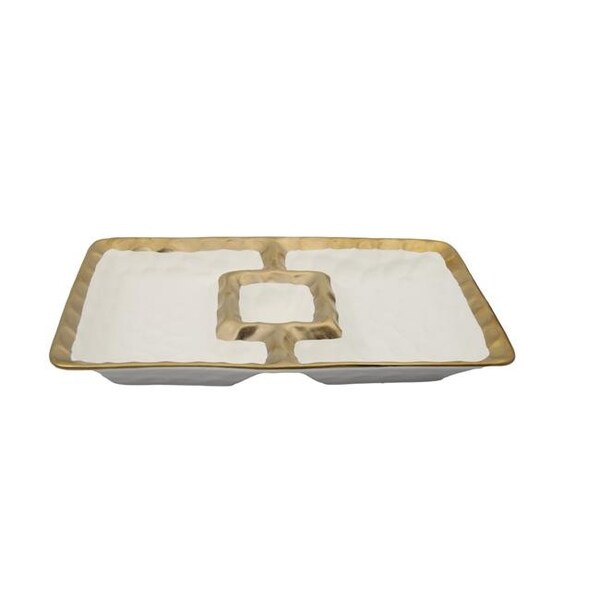 Classic Touch Decor Classic Touch WPD571 Porcelain Chip & Dip Bowl with Gold Border; White WPD571 - main